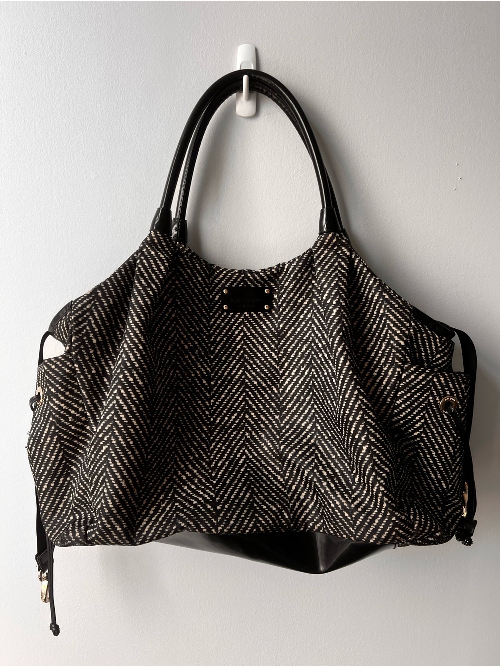 Kate Spade Stevie Diaper Bag Black & Cream Herringbone Tote Functional